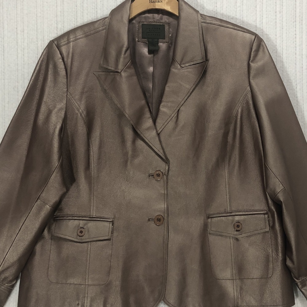 Uniform Woman John Paul Richard Metallic Bronze Leather Blazer Jacket 2X